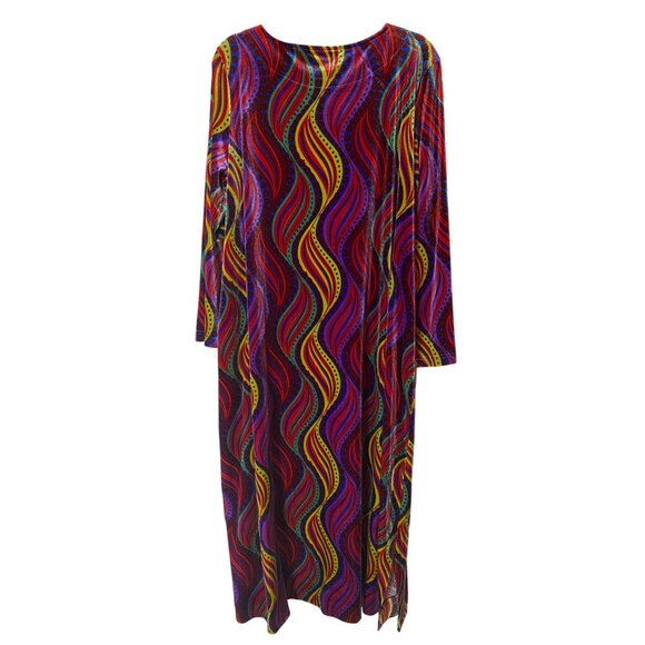 Expressions Vibrant Multicolor Long Sleeve Dress Groovy Abstract Swirl XL - Picture 2 of 10